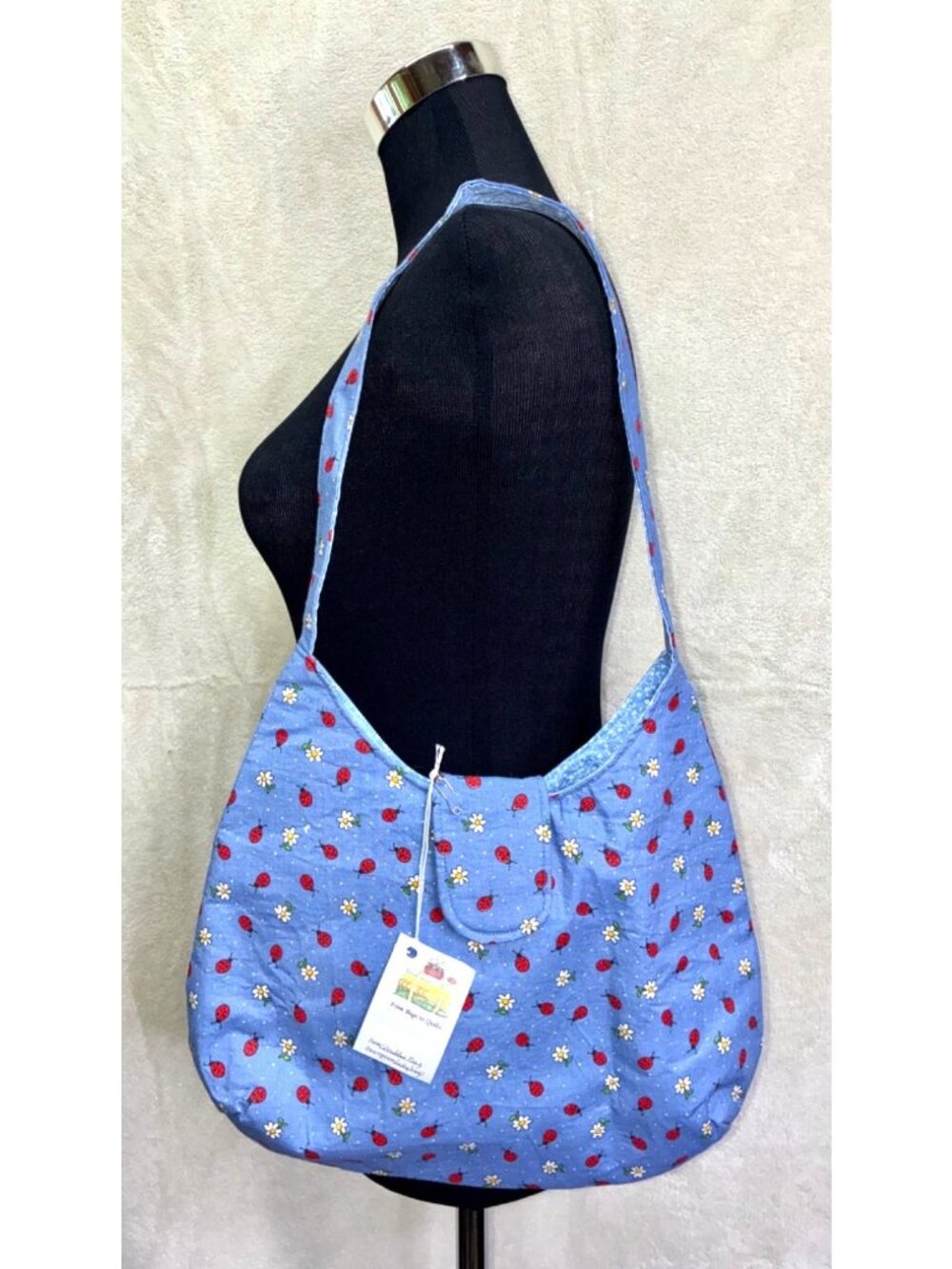 NWT Handmade Ladybug Daisy Shoulder Bag Tote Purse Cotton Lined Magnet Pocket #k - Picture 1 of 5